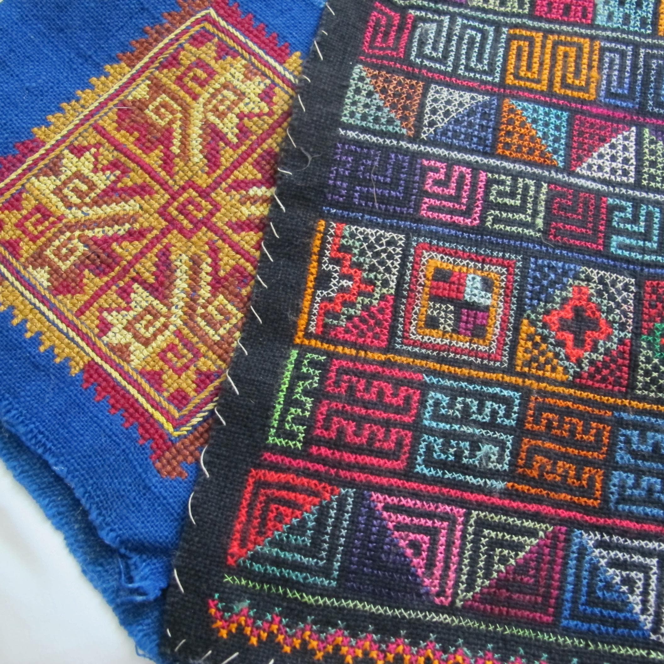 Asian Embroidered Cross Stitch Pamee Akha Panels, as Shown, 2