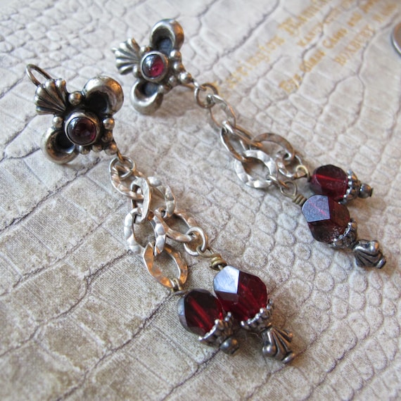 Statement Sterling Silver Garnet Drop Dangle Gems… - image 4