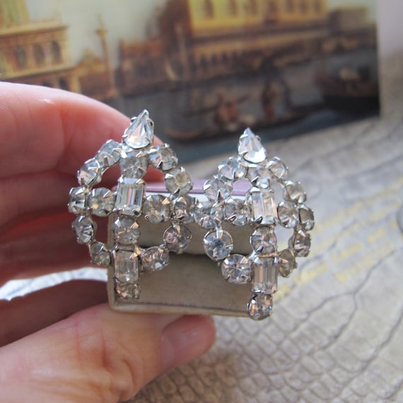 Vintage Rhinestone Clip Earrings, Hollywood Regency Costume  display picture 1