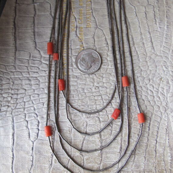 Liquid Sterling Silver & Coral Bead 5 Strand Neck… - image 10