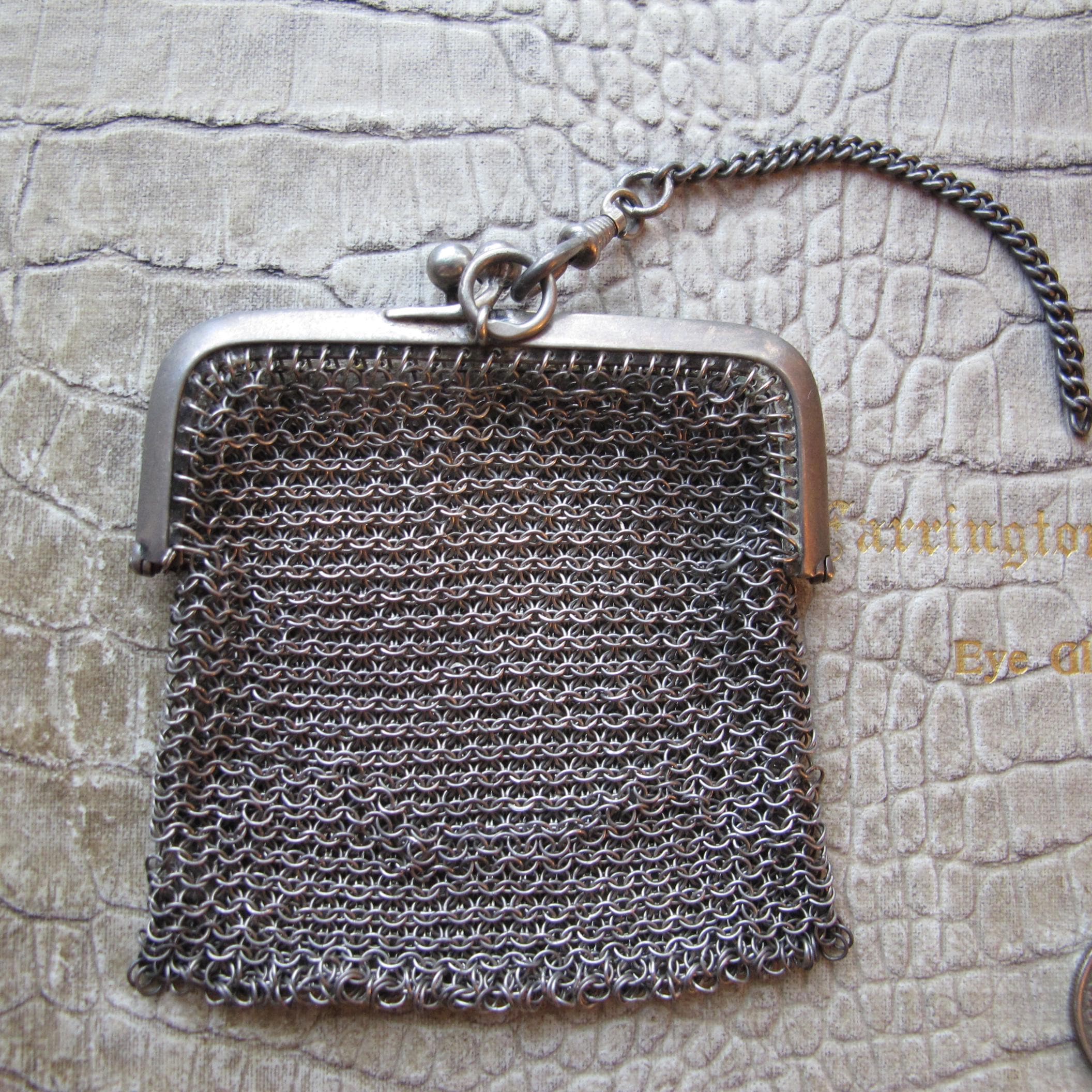 Antique 800 Silver Mesh Change Coin Purse, Chatelain Mesh Bag