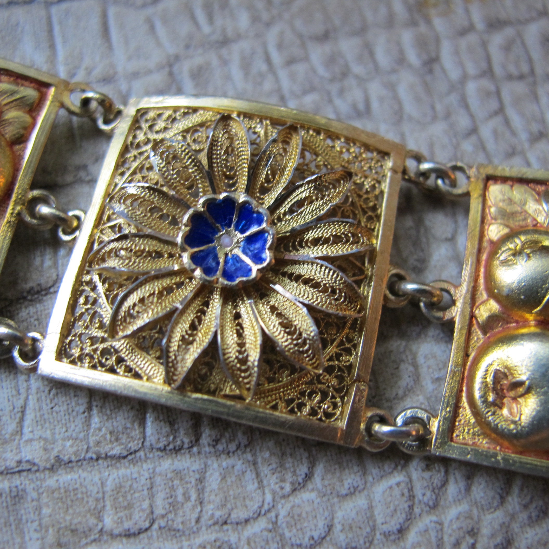 Topazio Gold Vermeil on Silver Panel Link Bracelet. Portuguese Vintage  Estate Jewelry. Fruit, Grapes, Cannetille Enamel Flower Gold Bracelet -  Etsy Denmark