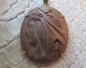 Lava Antique Cameo in a Custom Handmade OOAK 14k Yellow Gold Pendant. Stamped, Signed by the Creator, 19th Century Cameo, One of a Kind 14k
