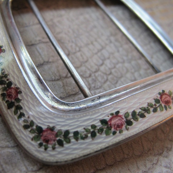 Finery Accessories Belts & Braces Belt Buckles European Art Nouveau to Edwardian Age Accessory GAS 900 Silver &  Hand Painted on Guilloché Enamel Large Sash or Belt Lady's Buckle 