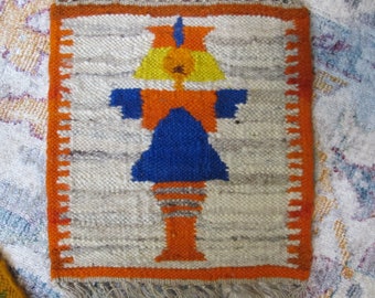 Polish Artist Maria Domańska Woven Kilim Textile, Signed by Artisans. Polish Folk Art Home Decor, Hard to Find Polish Artist Handmade Panel