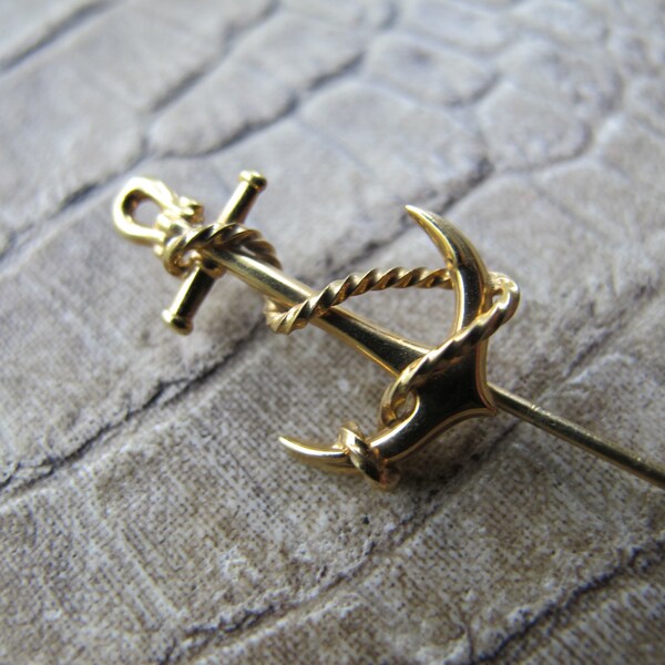 Gold Fill Anchor Nautical Fine Fashion Stickpin, Collar Lapel Tie Pin, Cravat Pin, BAB 1 20 12k GF Designer Signed, Gold Filled Jewelry Pin