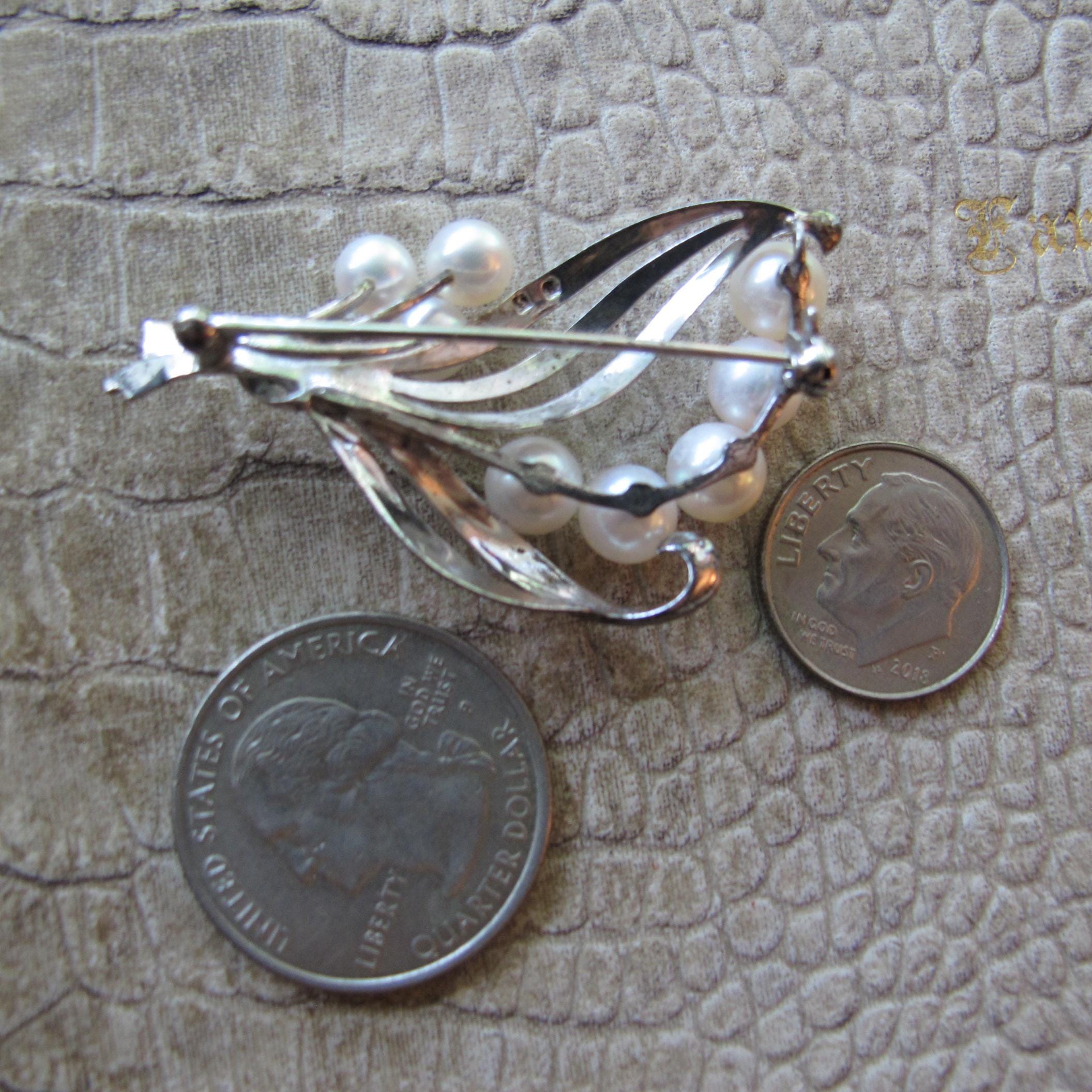 Mikimoto Cultured Pearl & Fine Silver Iconic 1950's Brooch