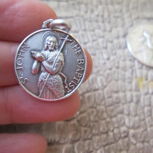 Saint John the Baptist Sterling Silver Medal Pendant, Religious Keepsake Spiritual Protection. Confirmation Saint Jewelry. Handcrafted Italy