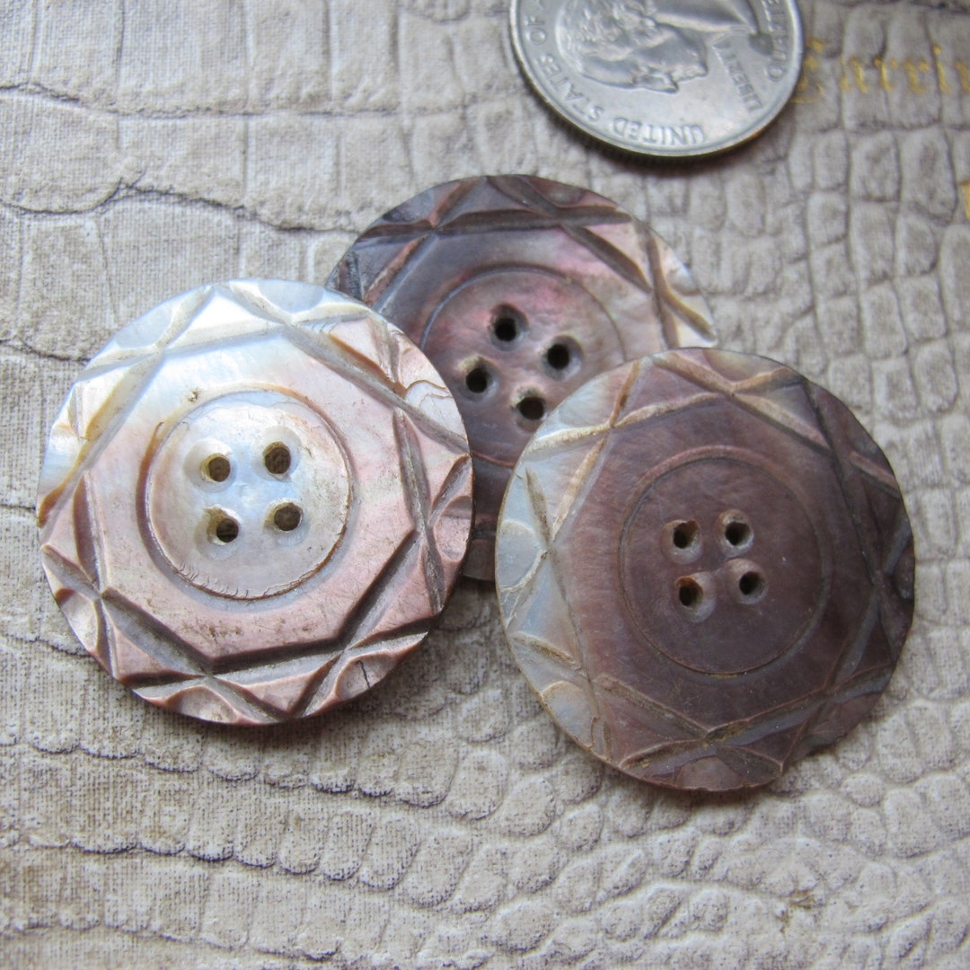 3 Carved MOP Buttons, Older Vintage to Antique Mother of Pearl SHELL ...