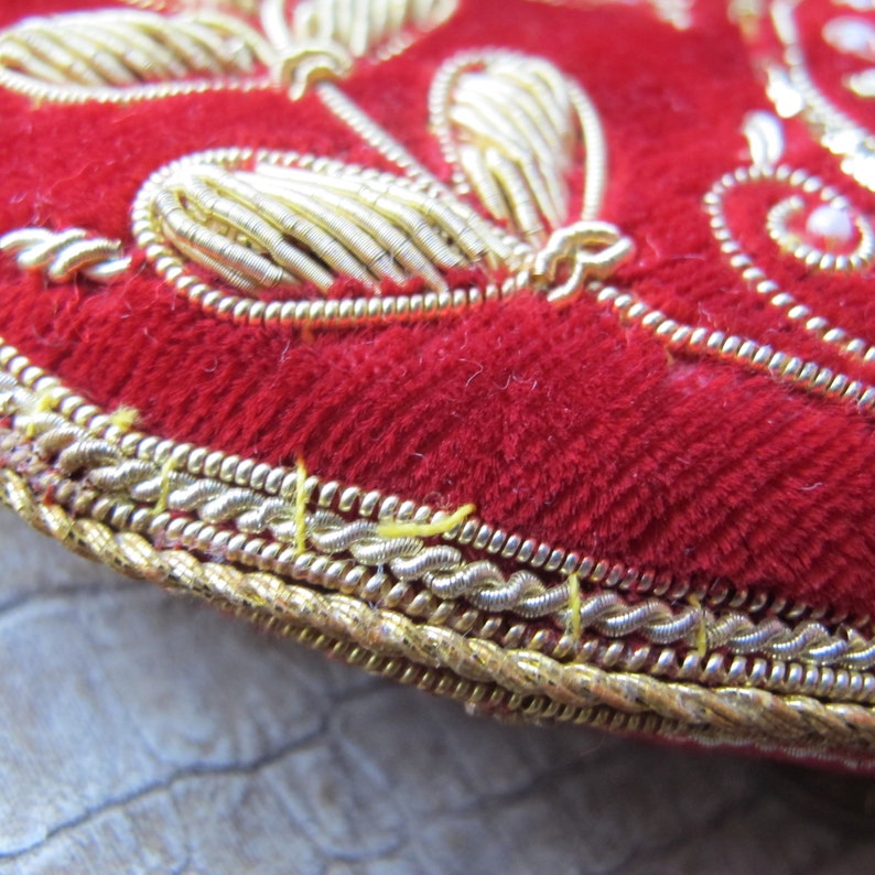 Red Velvet & Gold Bullion Embroidery HEART Christmas Holiday Etsy