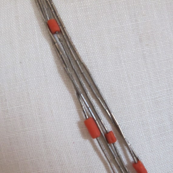 Liquid Sterling Silver & Coral Bead 5 Strand Neck… - image 5