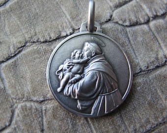 Saint Anthony (Antonio) Sterling Silver 925 Catholic Faith Medal Pendant. 2 Sizes. Italian Made Sterling Saint Medal Medallion Charm Pendant