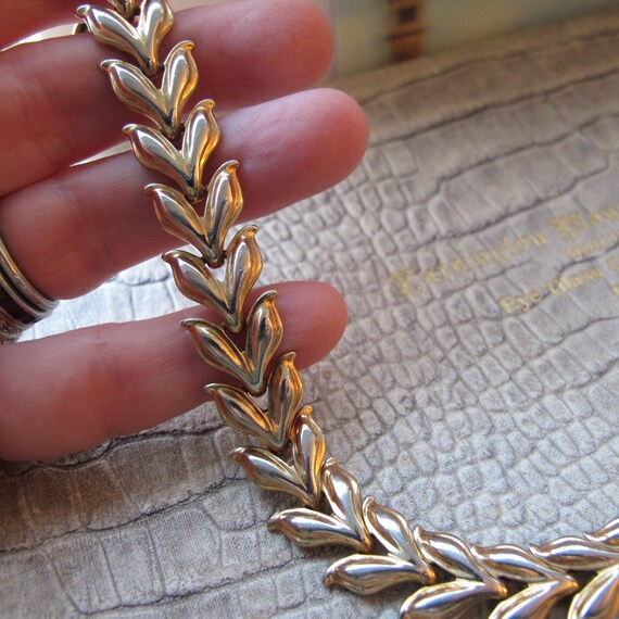 TRIFARI Silver & Gold Tone Chain Panel Link Bracelet. Early 