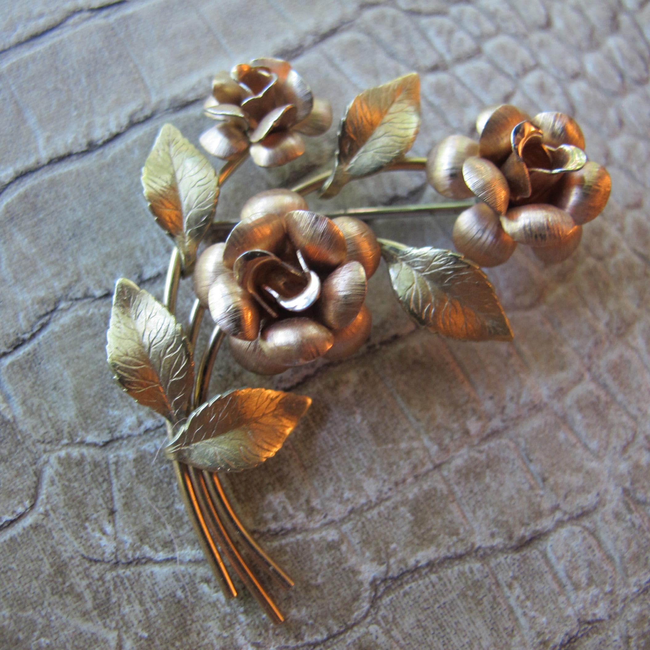 Krementz Gold Overlay Rose & Yellow Gold Flower Spray Corsage