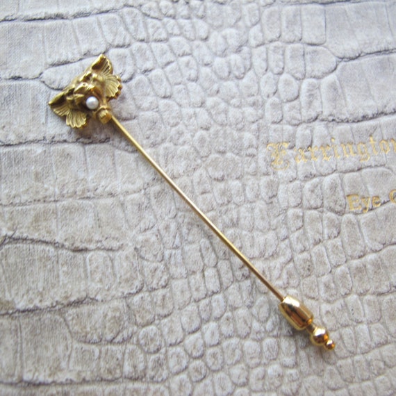 14k Yellow Gold LION w Pearl Victorian Stickpin, … - image 2