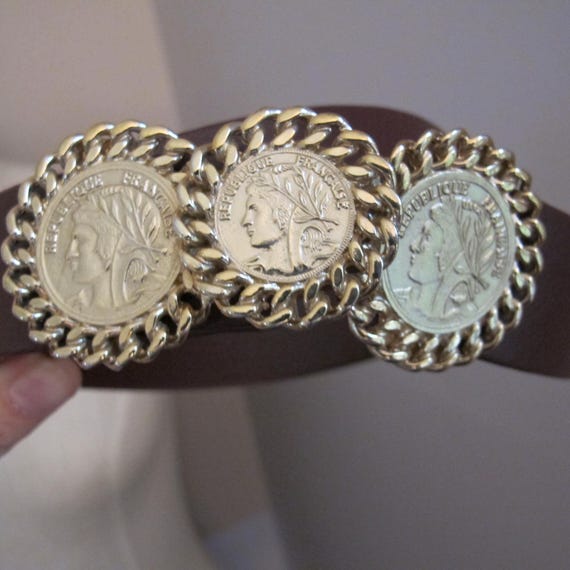 Mimi Di N 1989 French Faux Gold Coin Panel Buckle 