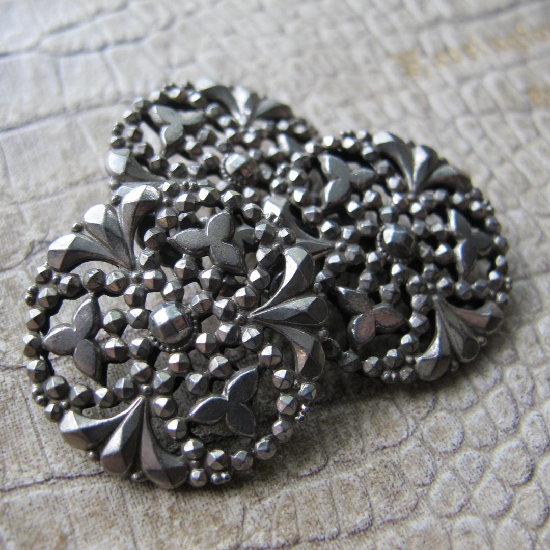 Antique Buttons, Cut Steel, Steel Overlay on Brass Open Metalwork ...