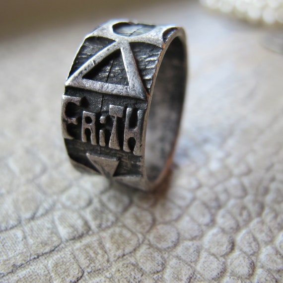 Faith, LOVE & Hope Wide Sterling Silver Band Ring… - image 3