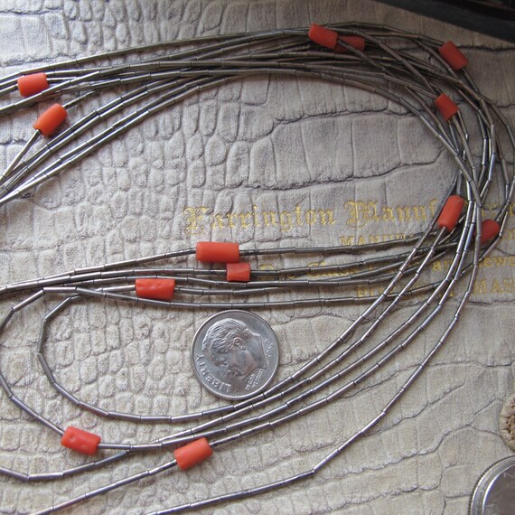 Liquid Sterling Silver & Coral Bead 5 Strand Neck… - image 7
