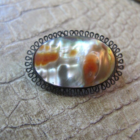 Blister Shell Pearl MOP Sterling Silver Lace Pin,… - image 6