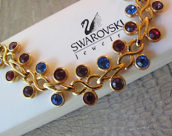 Pulsera de moda con cristales Swarovski dorados para fiestas, caja original, bisutería de moda, firmada por el diseñador, piedras de cristal austriaco.