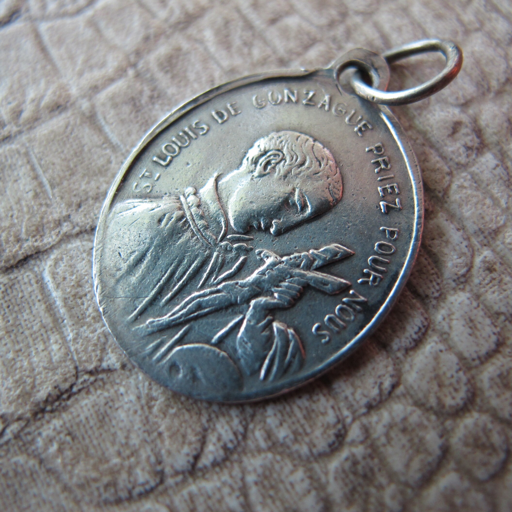 Rare médaille Saint louis de Gonzague et ange gardien en cuivre par penin - France