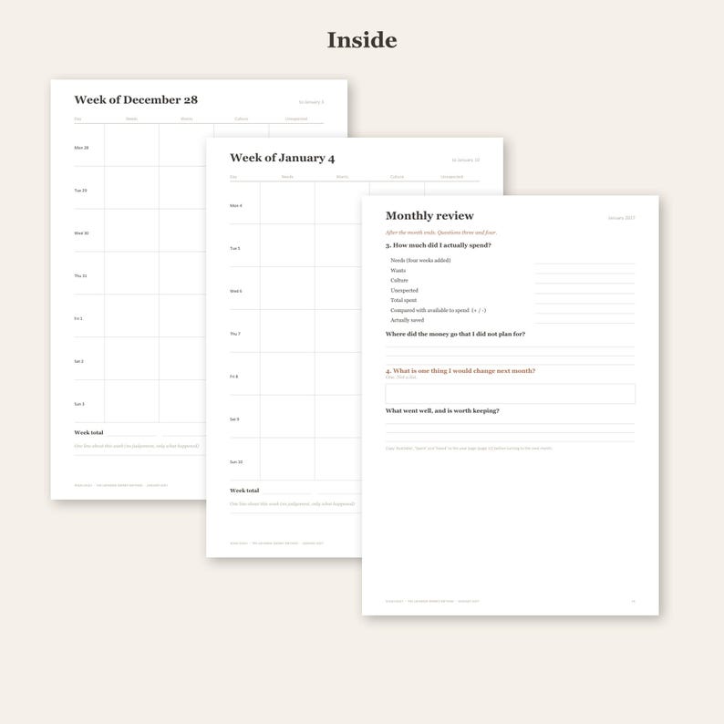 Reflection Lettering White Paper Kakeibo January 2027 Budget Planner Printable, Dated Monthly Plan, 5 ...