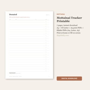 Mottainai-Tracker zum Ausdrucken, Spenden-, Verkaufs-, Reparatur- und Weitergabeprotokoll, Japanisches Protokoll zur Abfallvermeidung, Steuerbelegprotokoll, A4-Brief A5