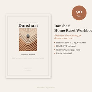 Danshari utskrivbar rensningsarbetsbok, japansk minimalism 30-dagars rensningsplanerare, 90 sidor i PDF-format, ifyllbar rum för rum-checklista A4 A5