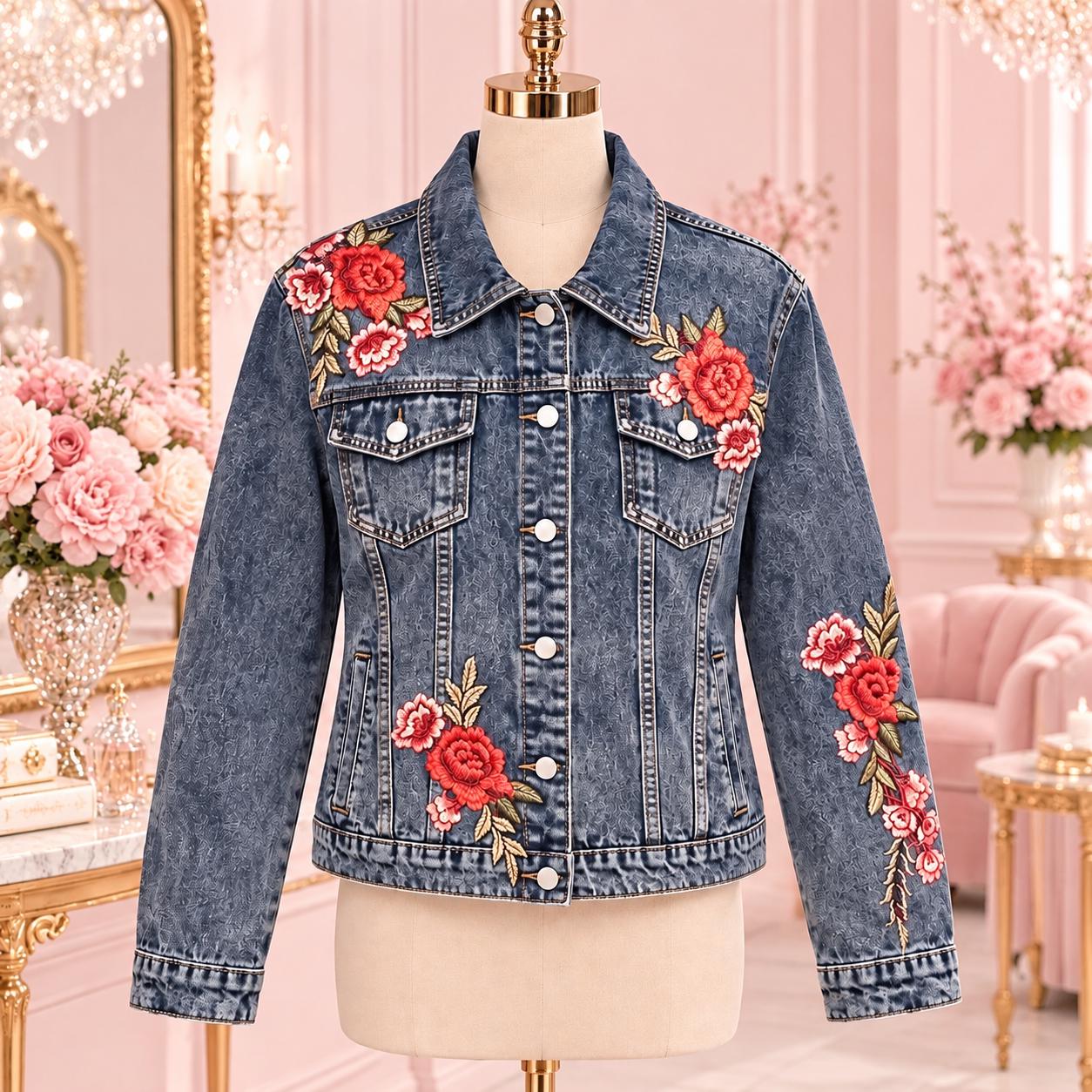 Womens Jacket With Embroidered Roses - Etsy