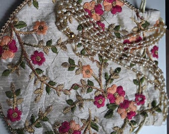 Embroidered Potli Bag Pearl Handle