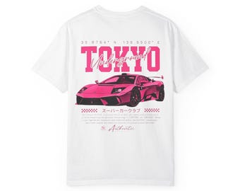 Camiseta gráfica de superdeportivos de Tokio / Diseño rosa de carreras de drift