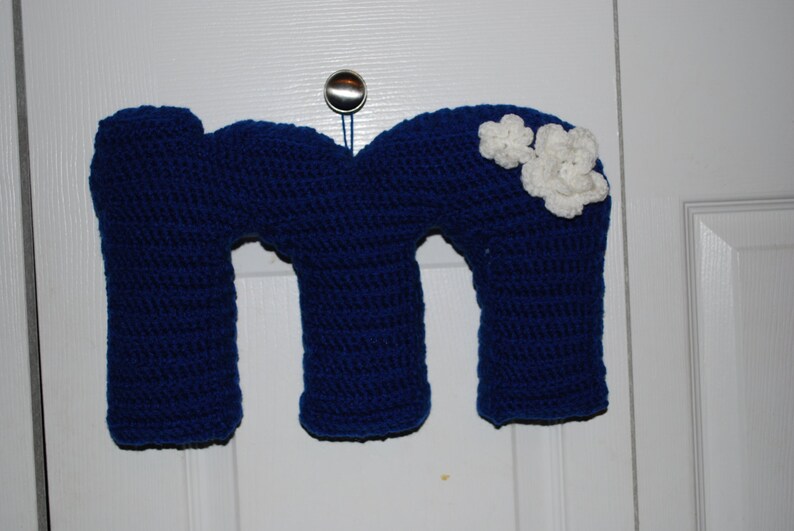 Crochet Monogram Throw Pillow with Flower Custom Initial or Etsy