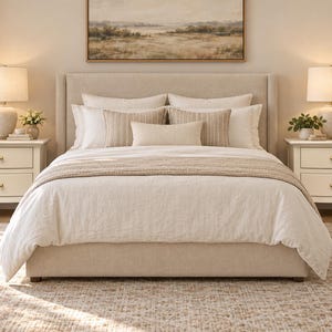 Cream Nightstands Set of 2, Refinished Two-Drawer Bedside Tables with Gold-Tone Knobs