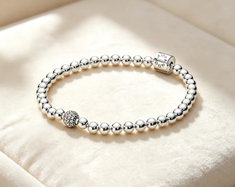 Bracciale con perline e pavé, bracciale in argento sterling S925, elegante bracciale con ciondoli, regalo alla moda per donne e ragazze