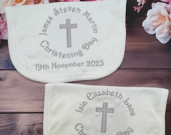 Personalised Embroidered Christening Day Baby Bib, Great Gift Keepsake