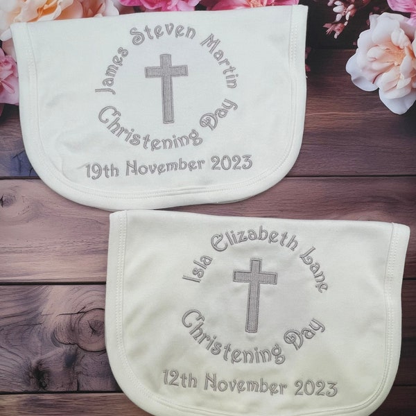 Personalised Embroidered Christening Day Baby Bib, Great Gift Keepsake