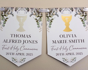 Personalised 1st Holy Communion Bunting With Gold or Silver Foiled Chalice