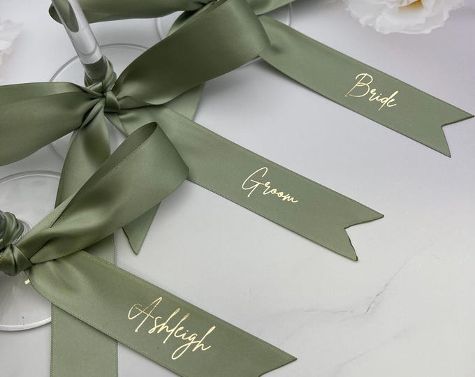 Ribbon Name Place Setting Satin Ribbon Foiled and Personalised With ...