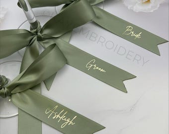 Ribbon Name Place Setting Satin Ribbon Foiled and Personalised with Name Wedding, Dinner, Party