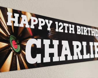 Darts Birthday Banner personalised for any age with name Party Decoration 2 Sizes Available