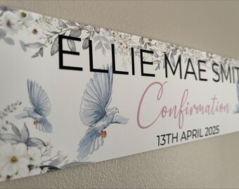 Confirmation Celebration Banner, Floral design and Doves with Name and Date