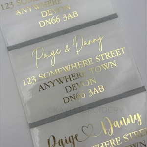 Clear Address Labels Customised to suit for Wedding Invitations etc with choice of foil print colour