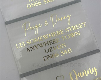 Clear Address Labels Customised to suit for Wedding Invitations etc with choice of foil print colour