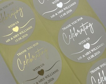 Wedding Thank you Foiled Stickers personalised with names and date
