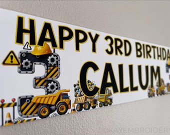 Construction trucks theme Birthday Personalised Party Celebration Banner any age 1-9