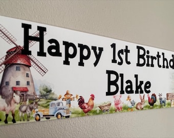 Farm Animals theme Birthday Personalised Party Celebration Banner any age