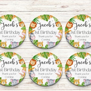 Personalised Birthday Safari Animals Theme round or square stickers for sweet cones, cake boxes, gift bags etc, Different sizes 50mm 37mm