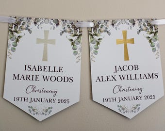 Personalised Christening Bunting with Gold or Silver Cross