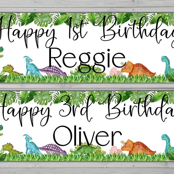 Personalised Watercolour Dinosaur theme Birthday Large or Small paper wall Banner